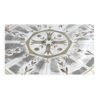 Round table from the 40s, wrought iron and églomisé glass