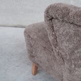 Gösta Jonsson Shearling Mid-Century Swedish Lounge Chair