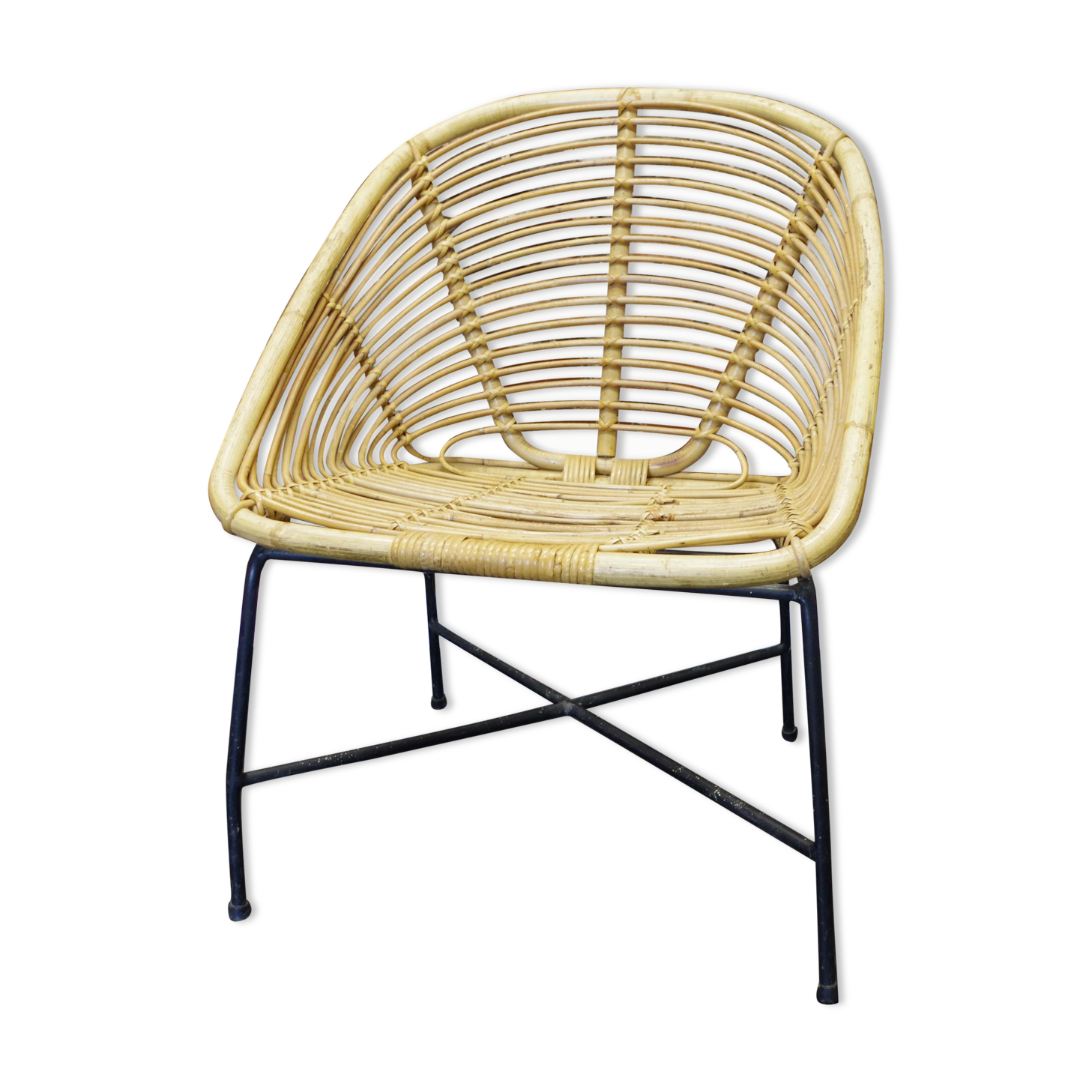 fauteuil en rotin du milieu du siècle, années 1960