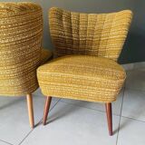 Pair of cocktail armchairs in light brown fabric