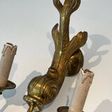 Pair of bronze wall sconces with dolphins by Maison Jansen