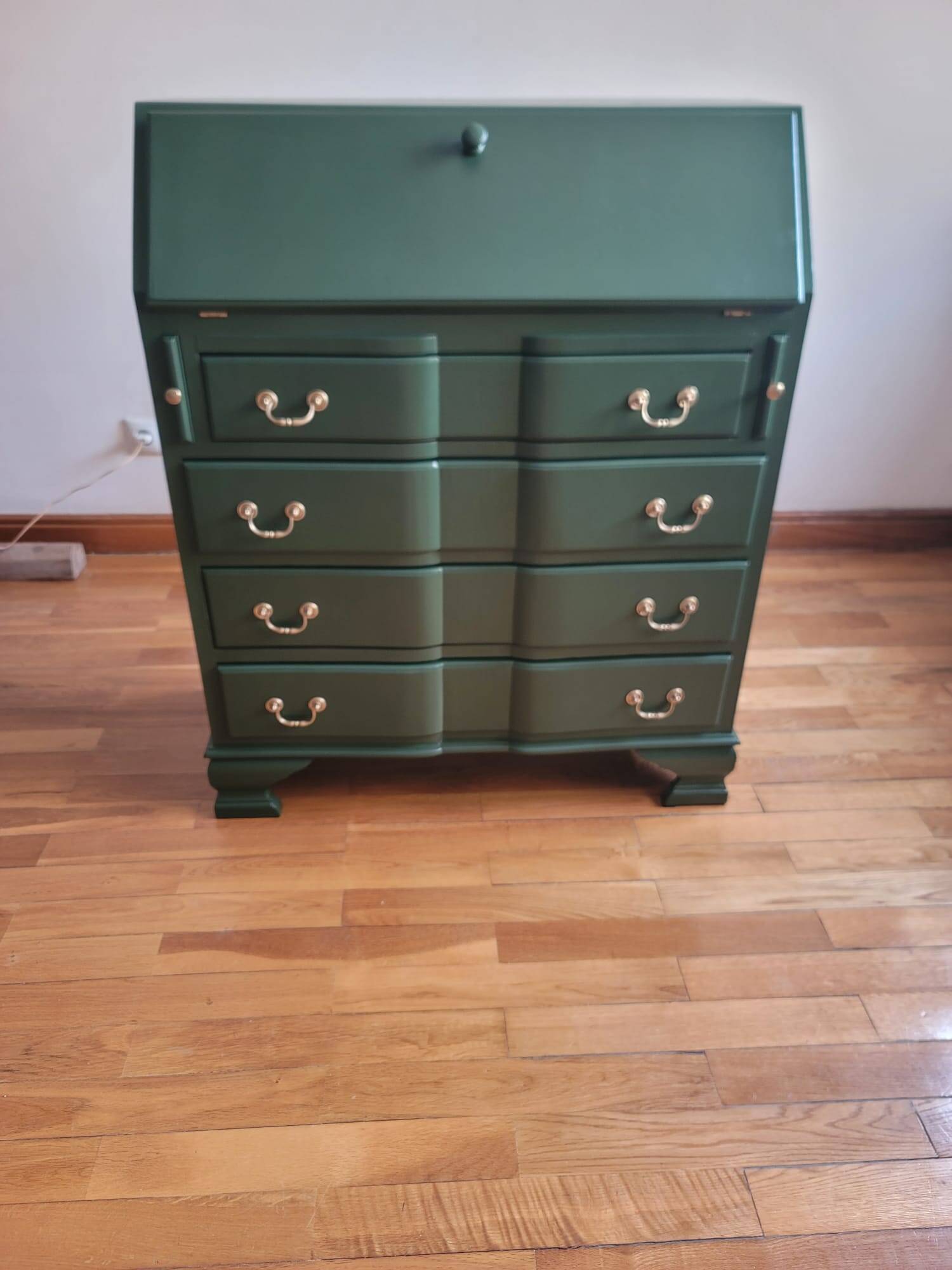 Vintage upcycled secretary in green and pink, original handles.