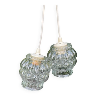 Paire de Suspensions bulles en verre ambré Vintage années 70
