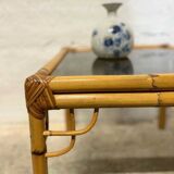 Rattan and glass side table