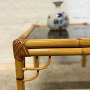 Rattan and glass side table