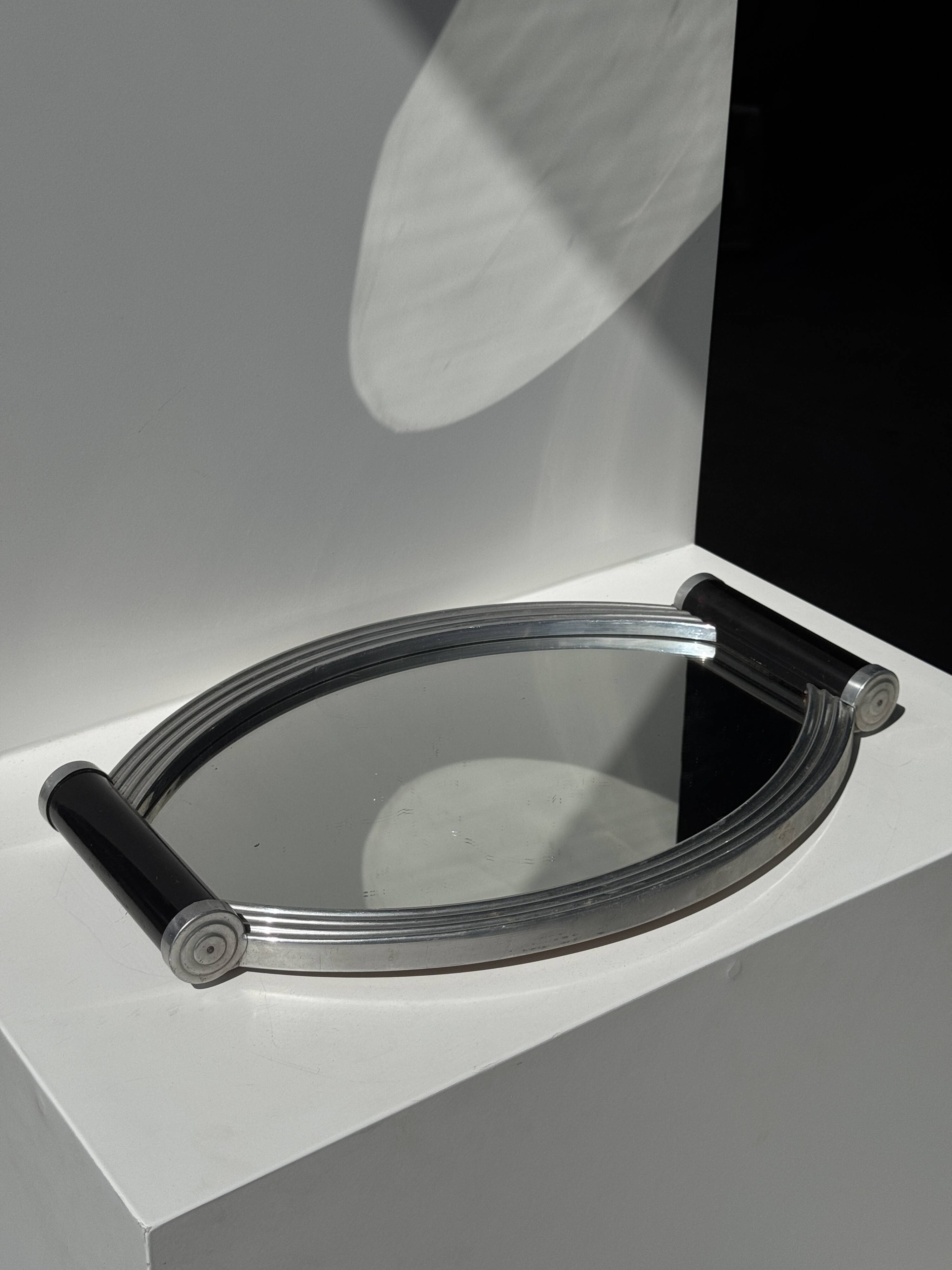 Vintage black two-handled mirror tray 26x38
