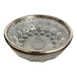 Vintage salad bowl in moulded glass and silver-plated metal.