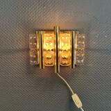 Old Swedish wall lamp, made of hard pressed glass, brass and metal