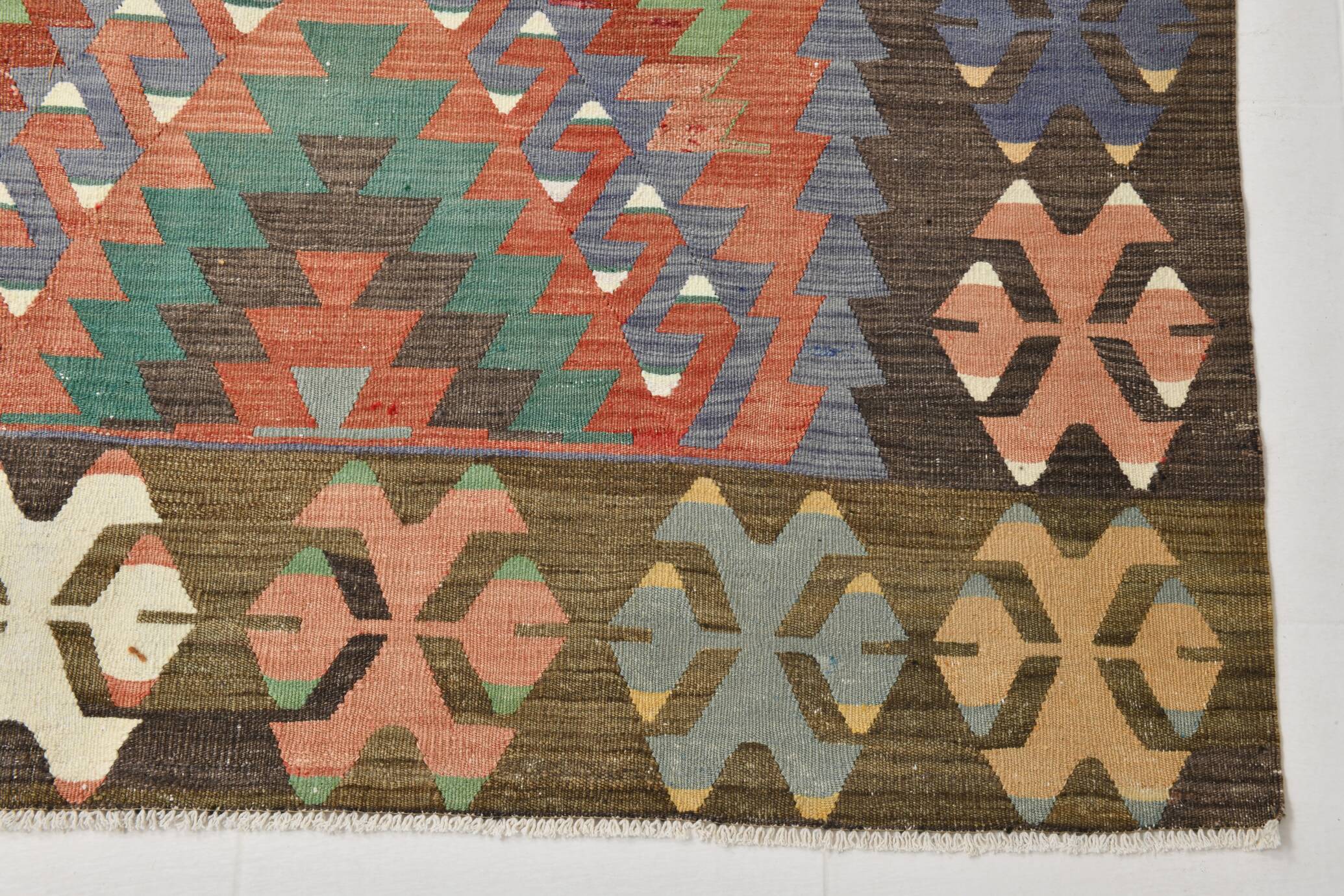 7x10 Multicolor Vintage Kilim Rug, Pattern Kilim Rug, 207x311 cm