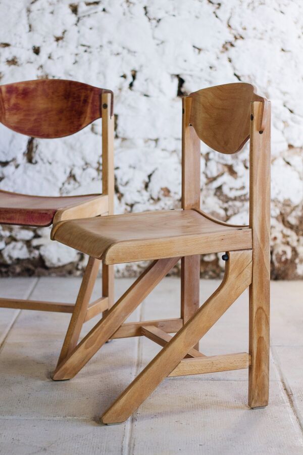 4 chaises de cantine en hêtre, 1980