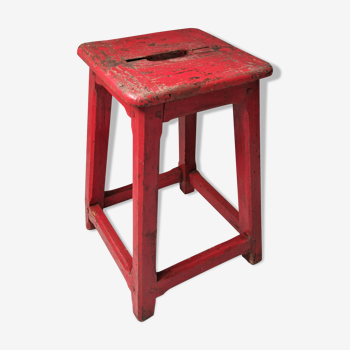 Red wooden stool 50s
