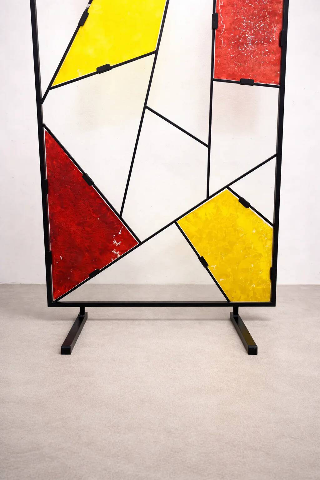 Mid-century modern geometric room divider with textured coloured glass, 1970s–1980s