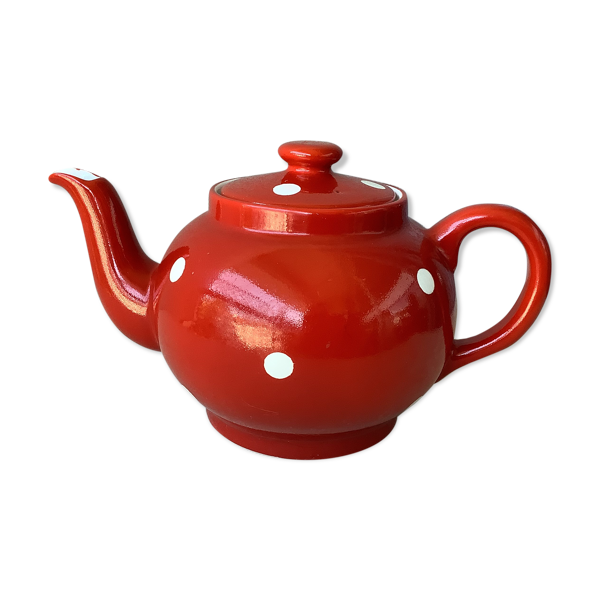 Théière rouge à pois blanc vintage