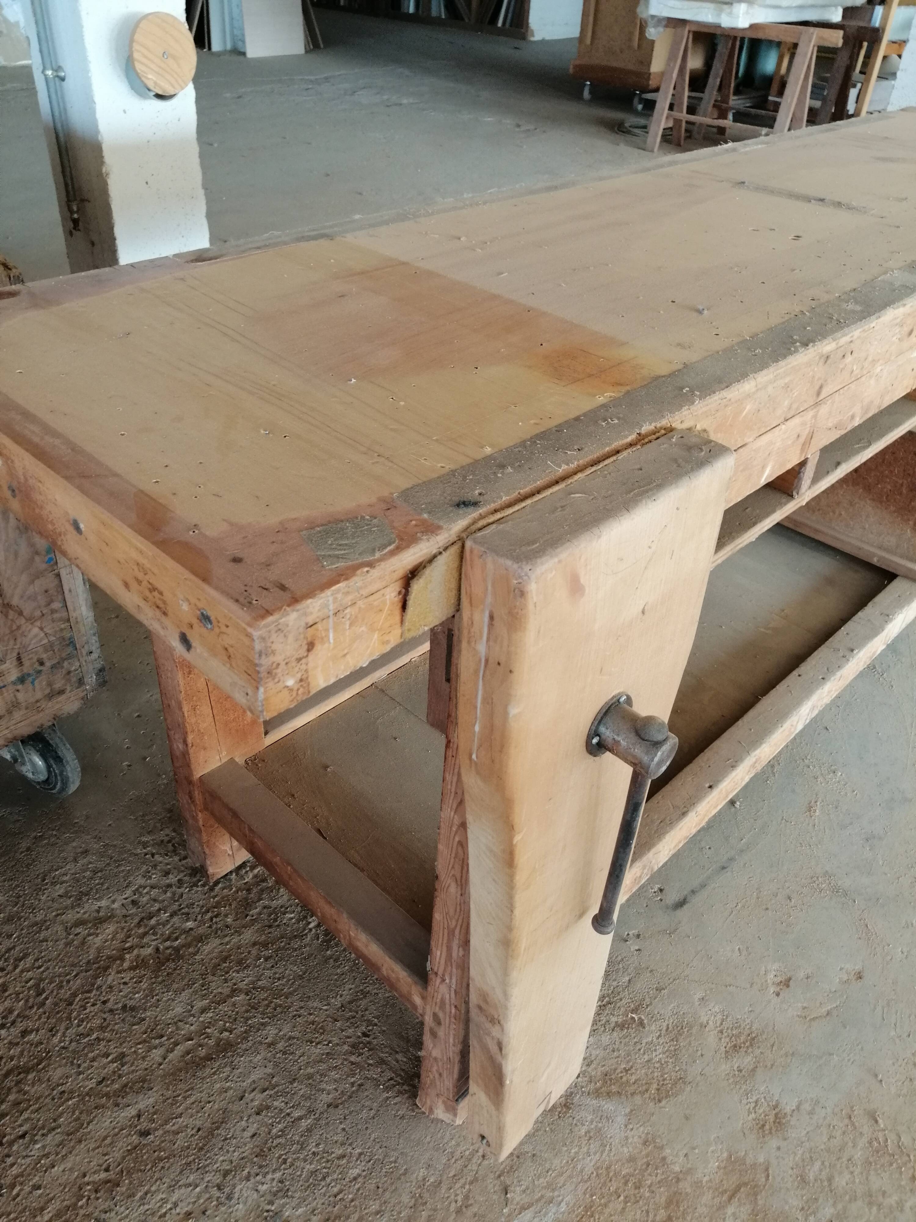 Old solid wood carpenter's workbench