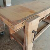 Old solid wood carpenter's workbench