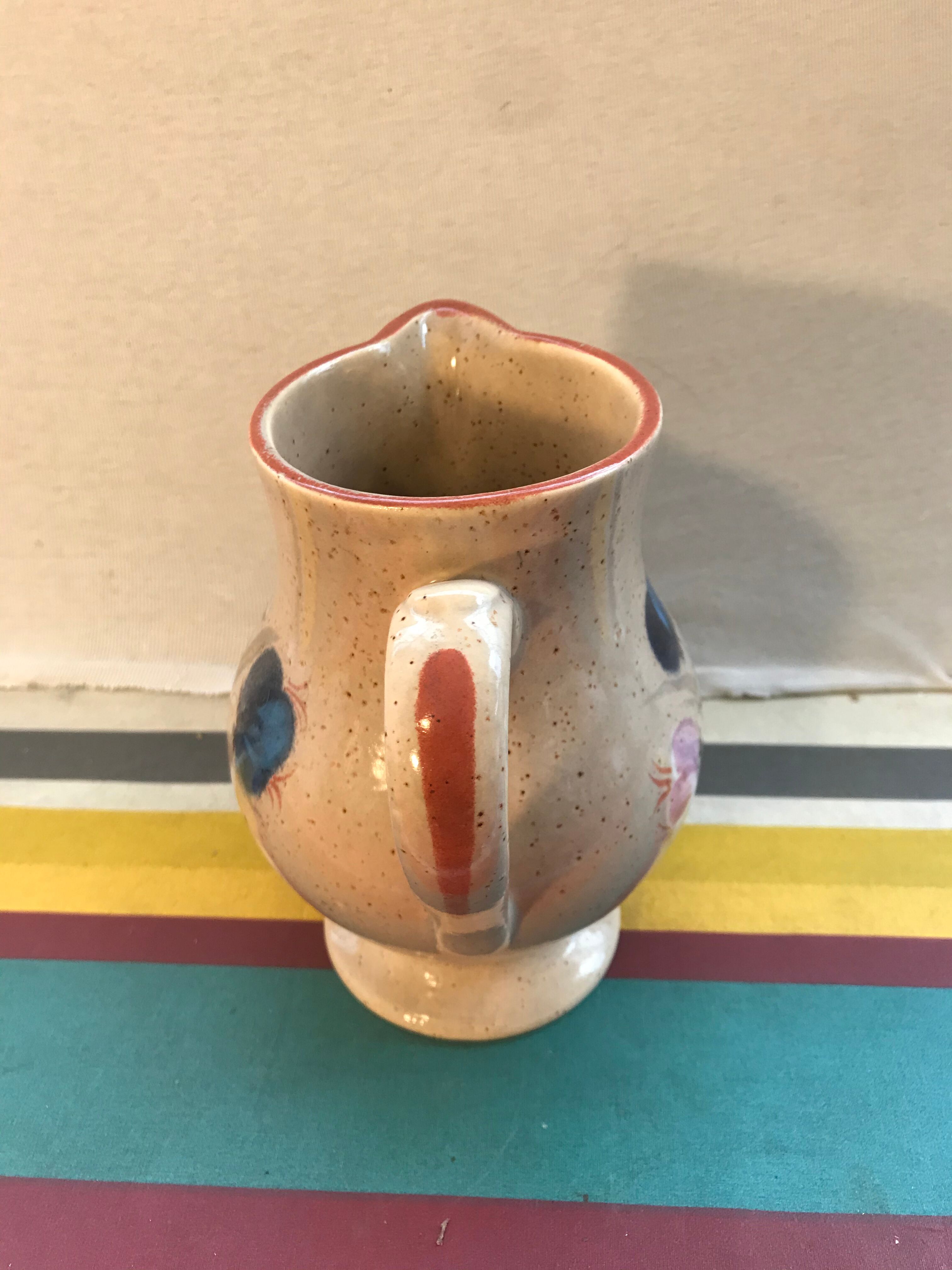 Former MBFA Pornic pitcher - ceramic handle and painted by Helena France vintage