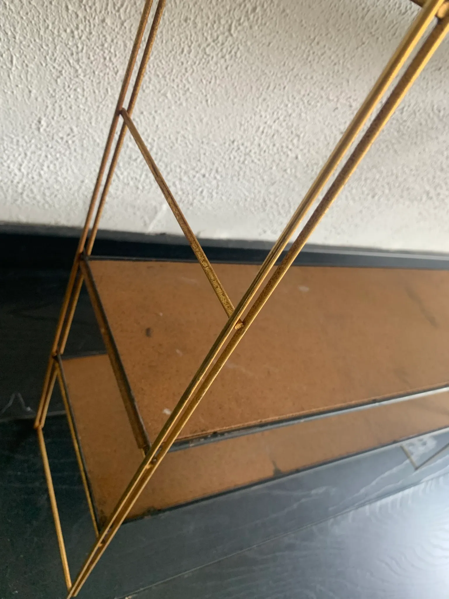 Vintage 1960 String wall shelf in golden wood - 60 x 50 cm