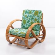 Vintage set of bamboo lounge armchairs and sofa with coffee table Paul Frankl, 1960s