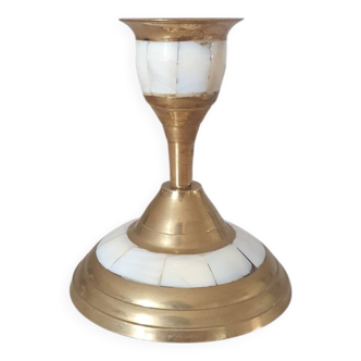 Brass and mother-of-pearl candle holder