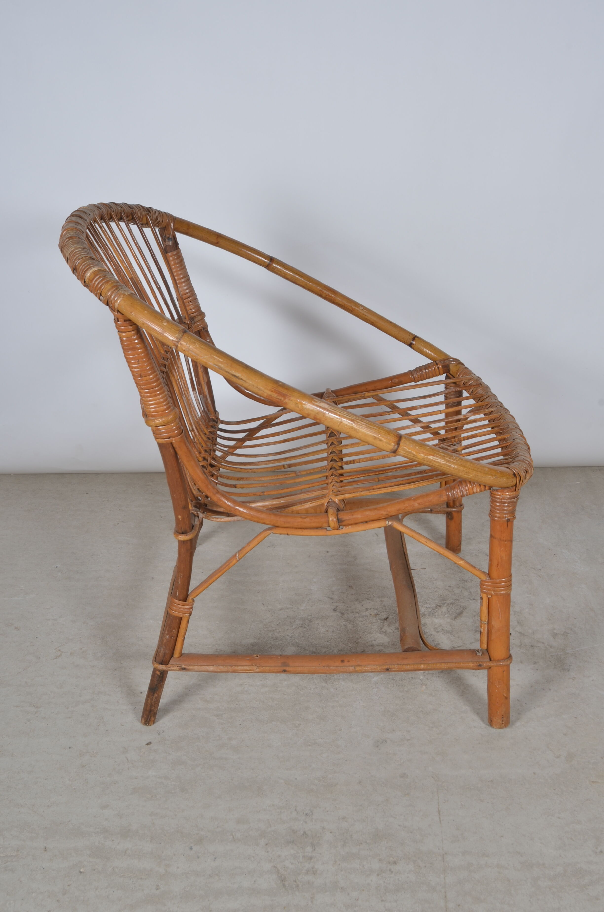 Vintage armchair basket or rattan shell 1960
