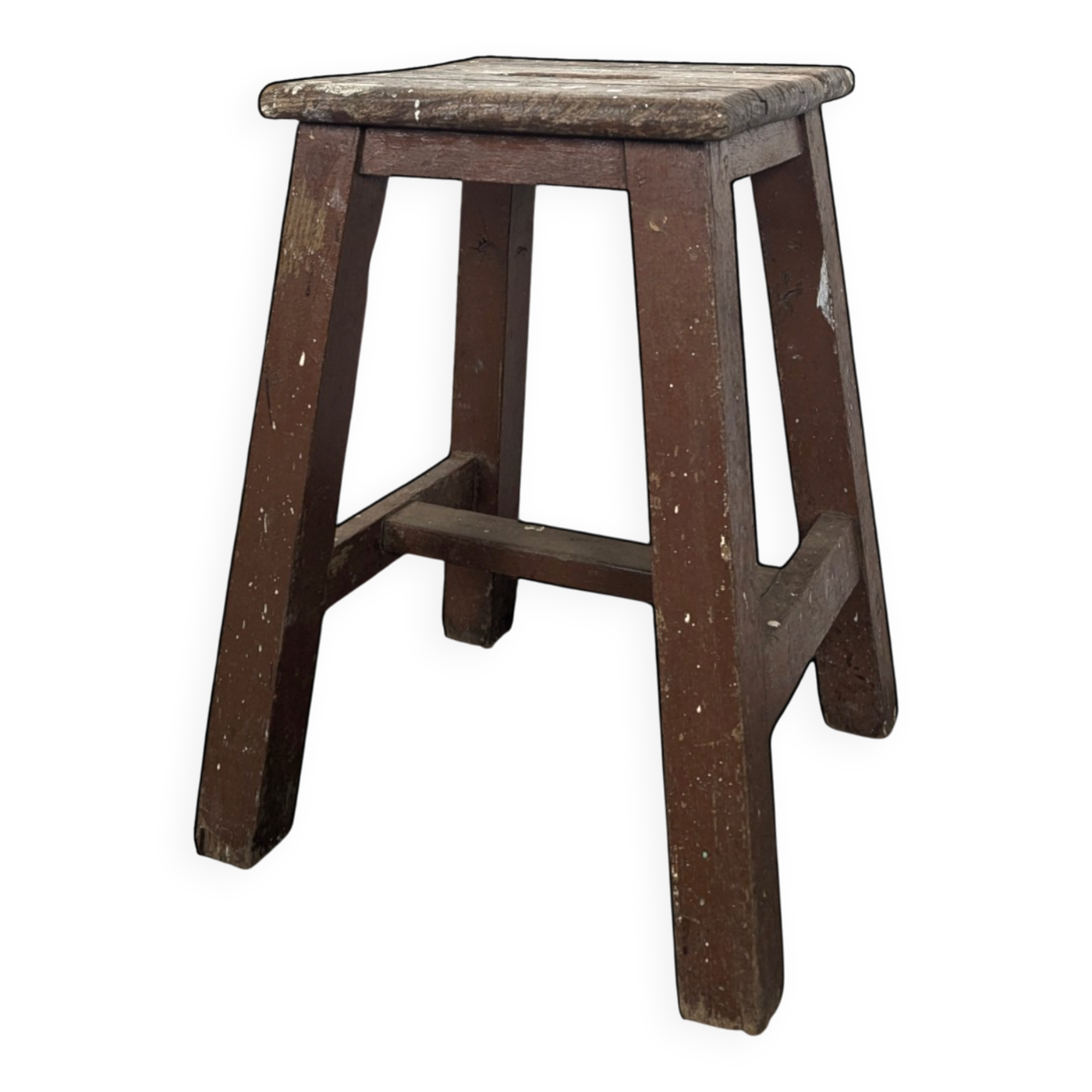 Tabouret d'atelier en bois peint brun à poignée