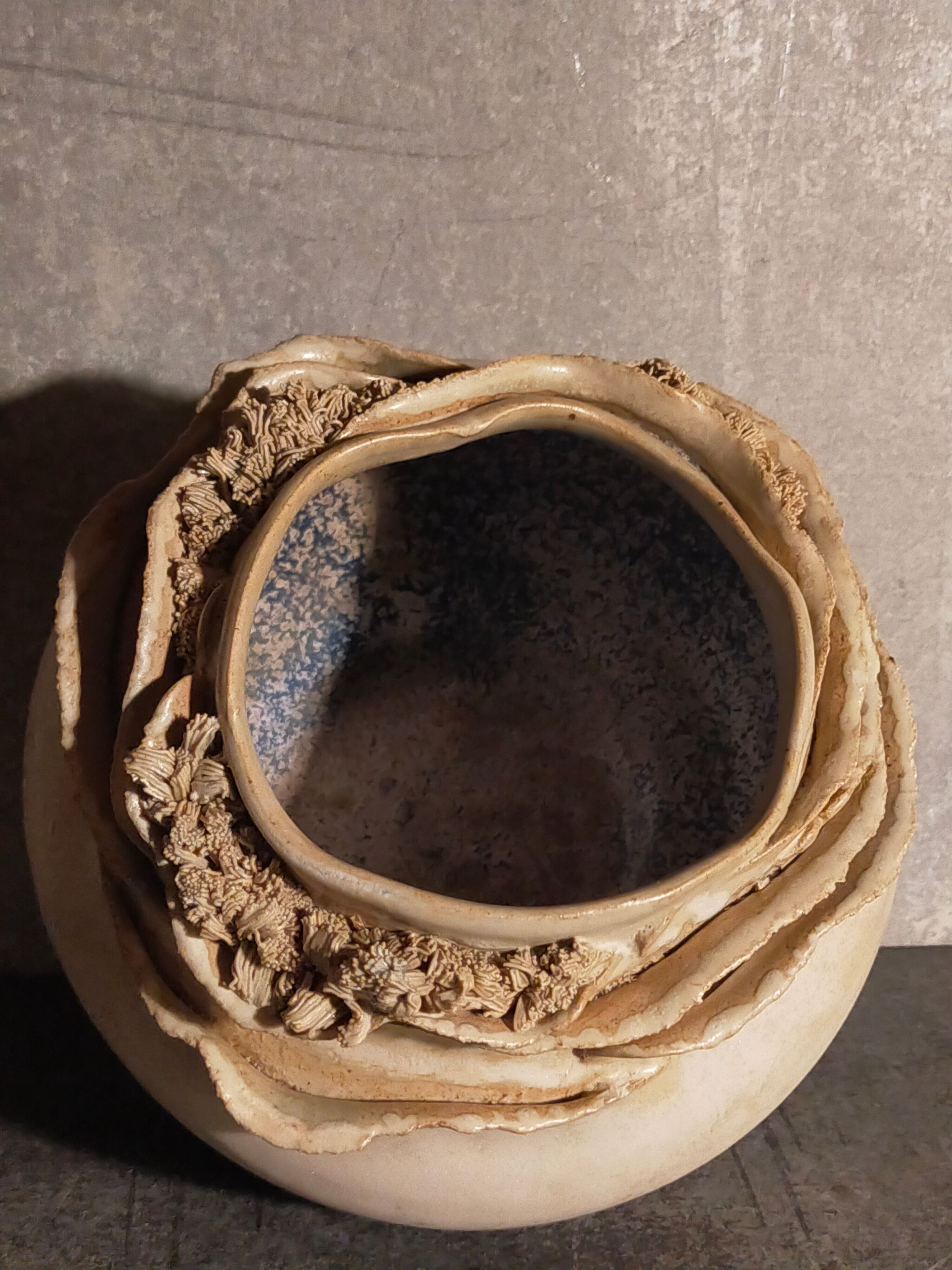 Potter's ball vase "like a flower" vintage glazed ceramic