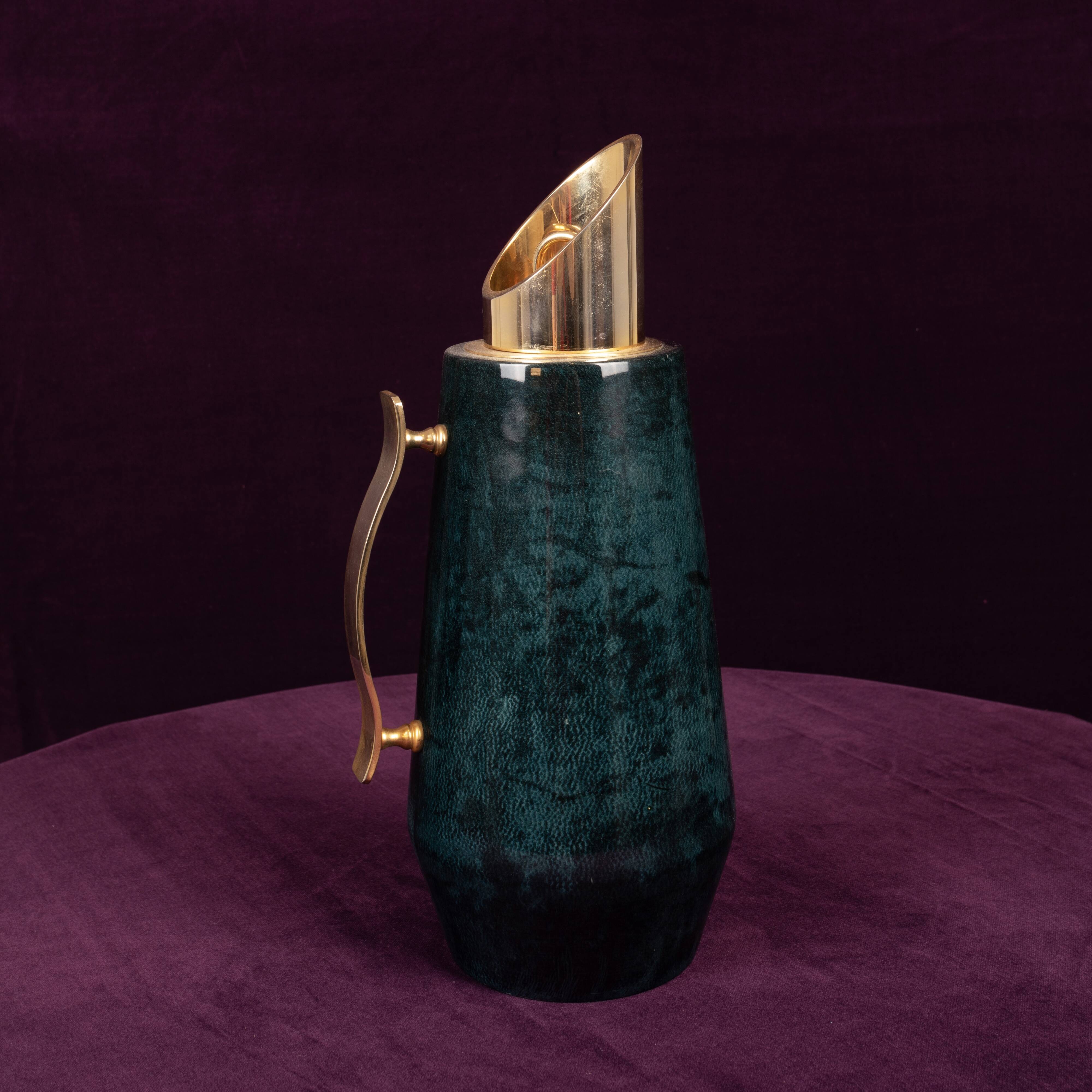 Aldo Tura Mod. 1278D Decorated Blue Goatskin Parchment Thermos Italy 1950