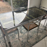 Vintage dining set – smoked glass & chrome – 5 chairs – year