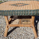 Coffee table vintage in two-tone rattan