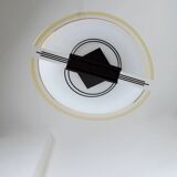 Lustre en verre de Murano vintage en verre blanc et jaune avec cadre en métal noir - Pendentif de style Memphis italien des années 1980.