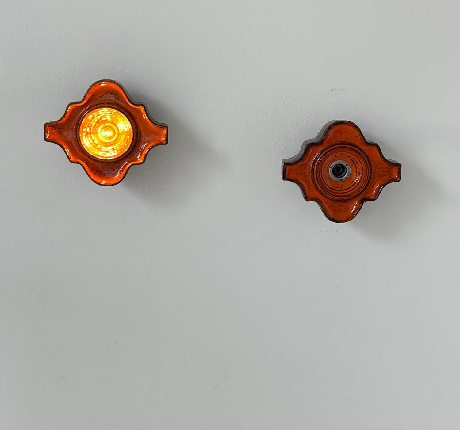 Pair of vintage wall lights, brown and orange ceramic, Sweden 1960