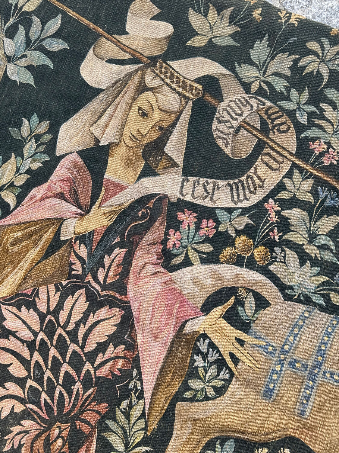 Vintage tapestry hand-screen printed in France