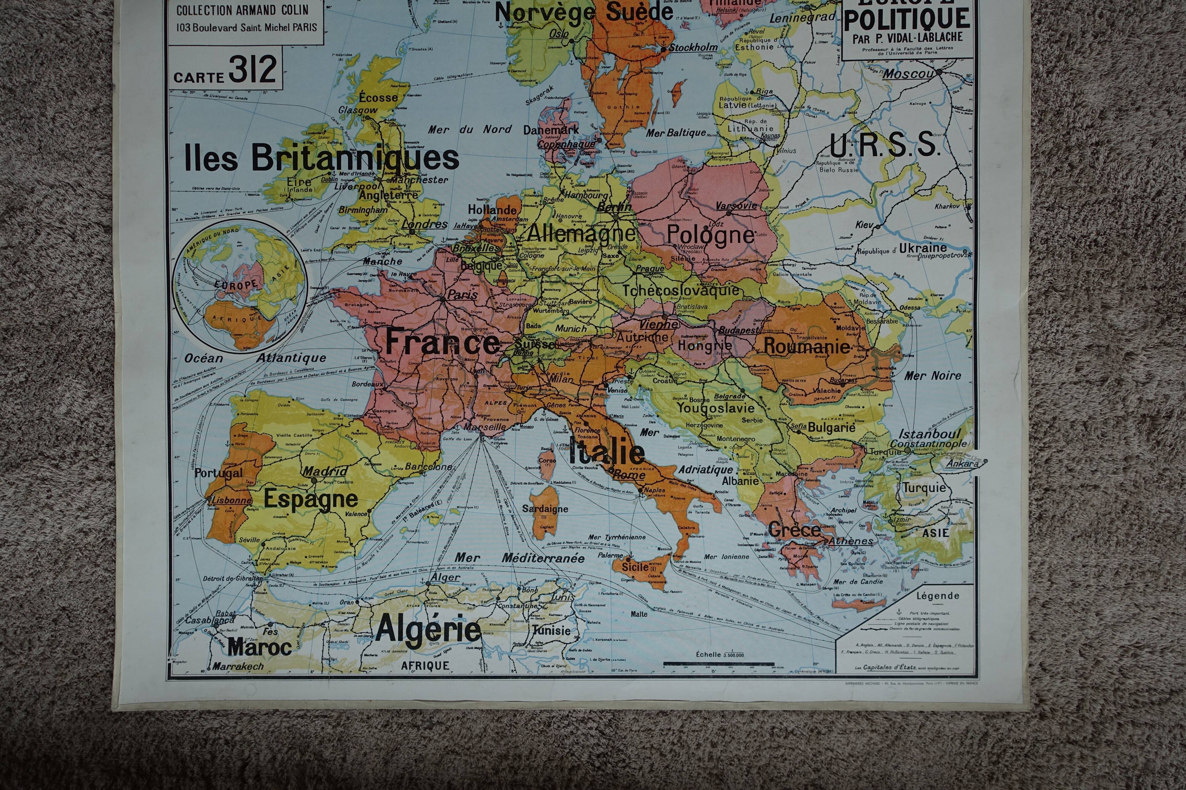 Old school map Vidal Lablache 312 Political and geographical Europe