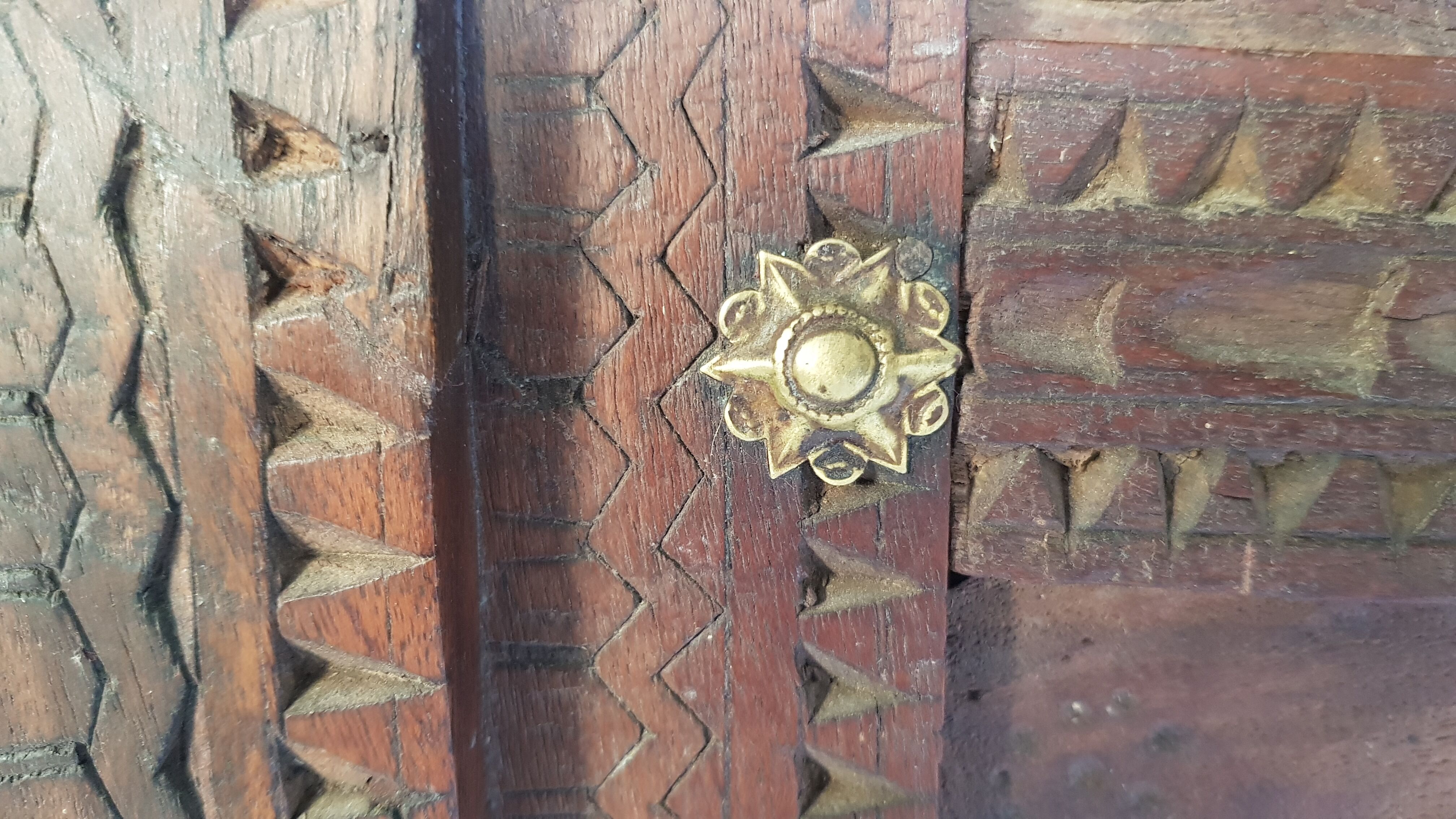 Carved wooden window with rear support for possible mirror