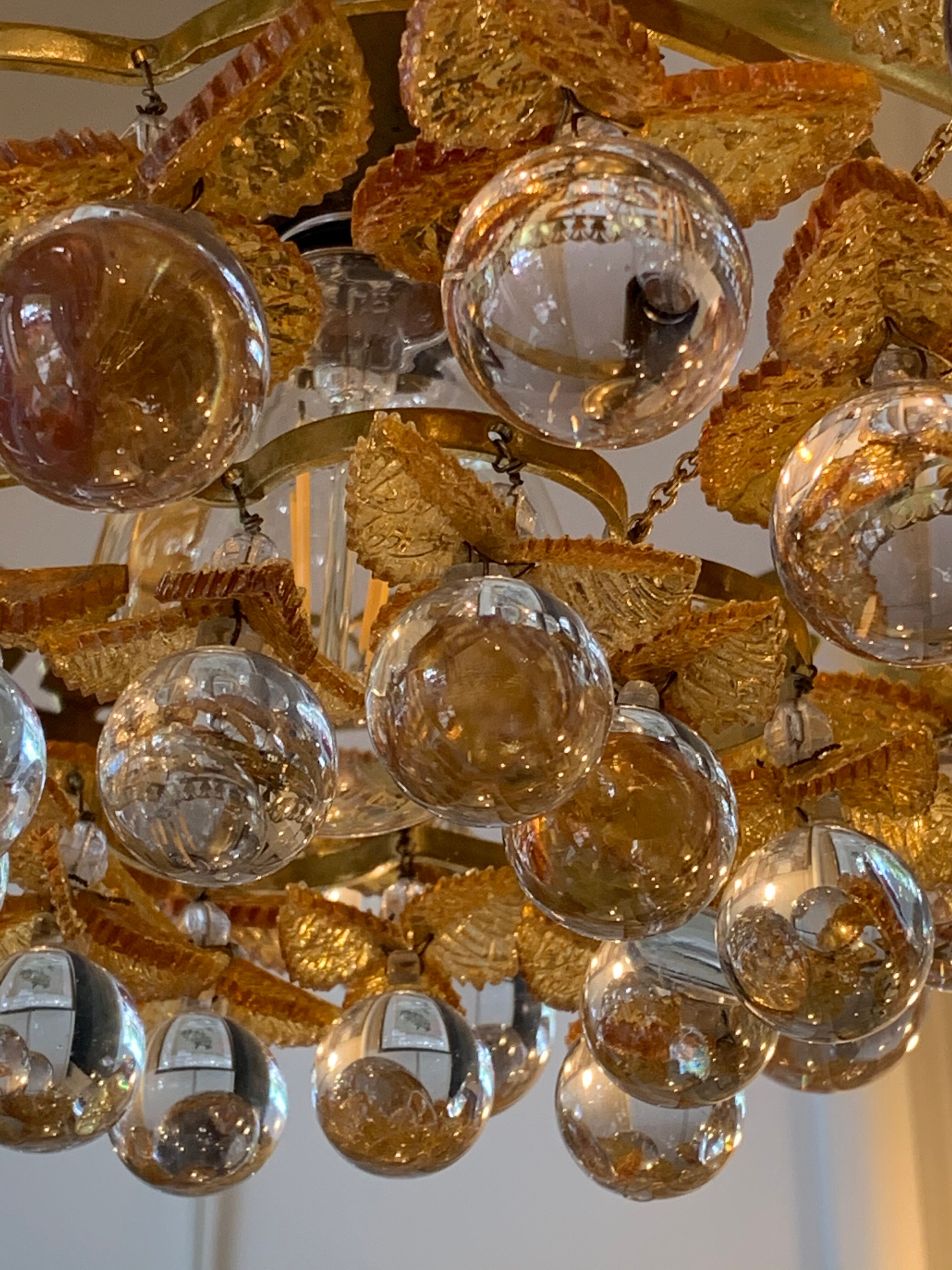 Murano ceiling light yellow flowers and glass balls 1970