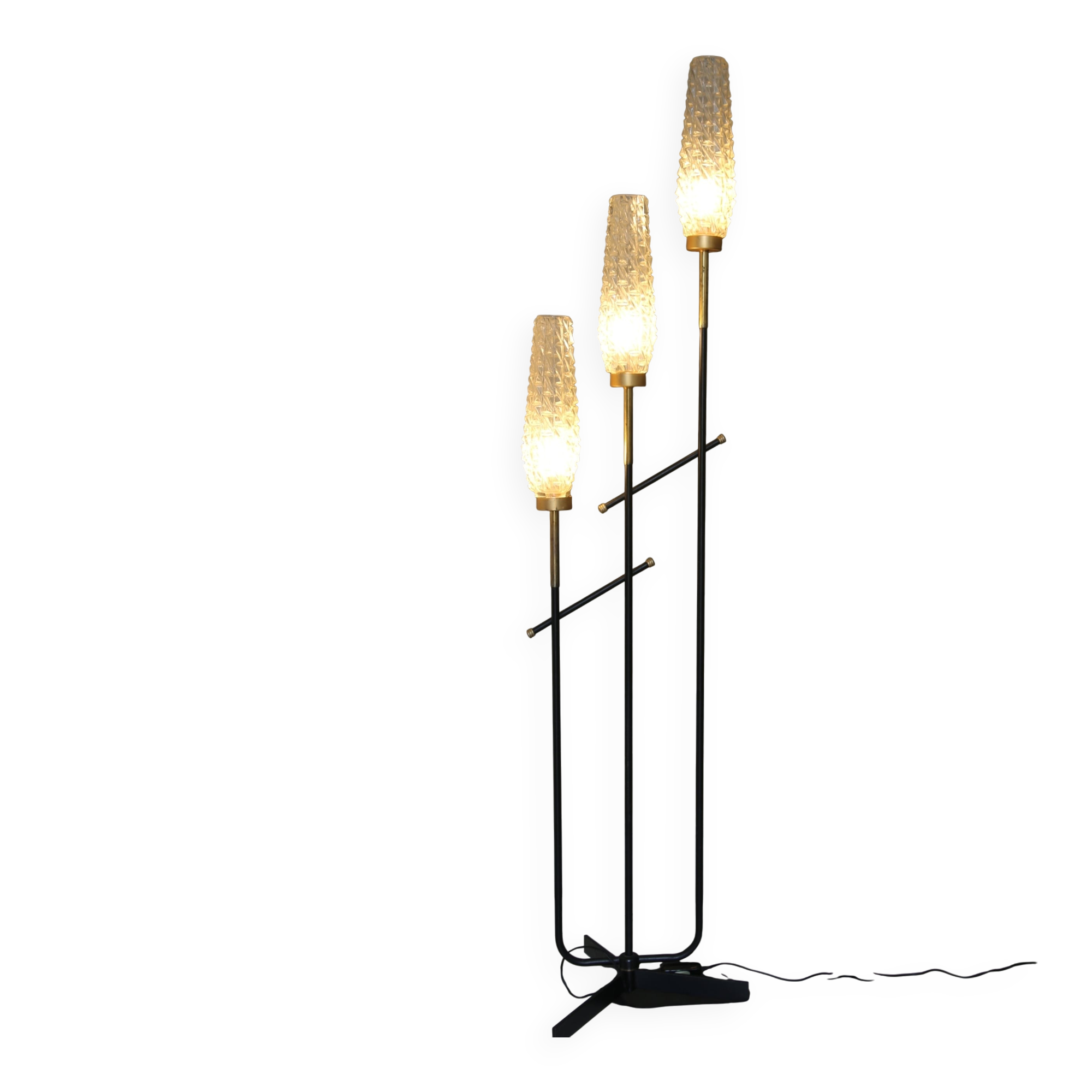 Vintage 3-light floor lamp, Arlus style, Art Deco spirit, 1950s.