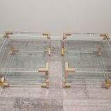 Set de 2 tables basses en verre acrylique et laiton, années 1970