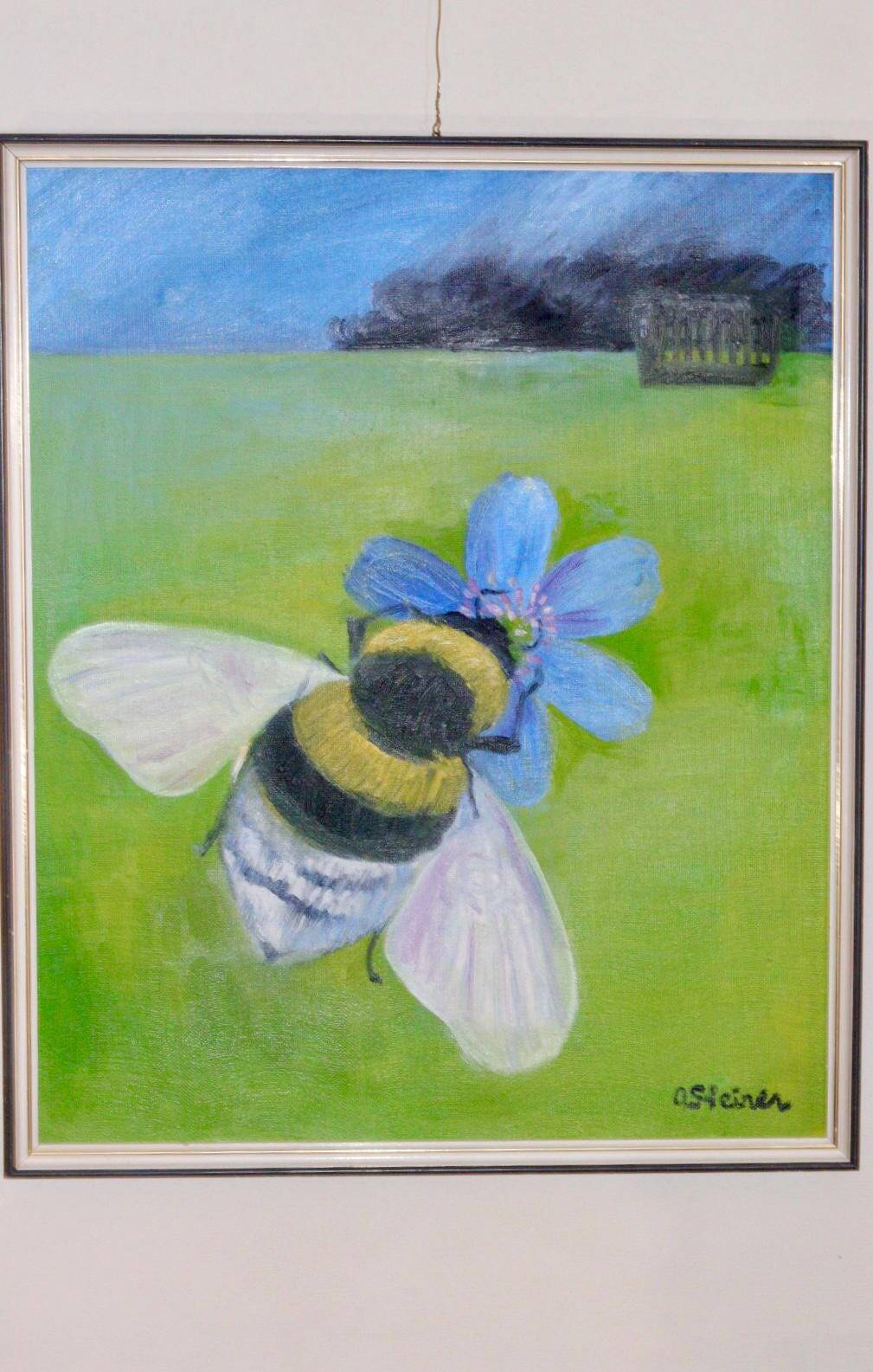 Oil painting on canvas "Bee" by Anita Steiner, Sweden mid 20th century