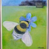 Oil painting on canvas "Bee" by Anita Steiner, Sweden mid 20th century