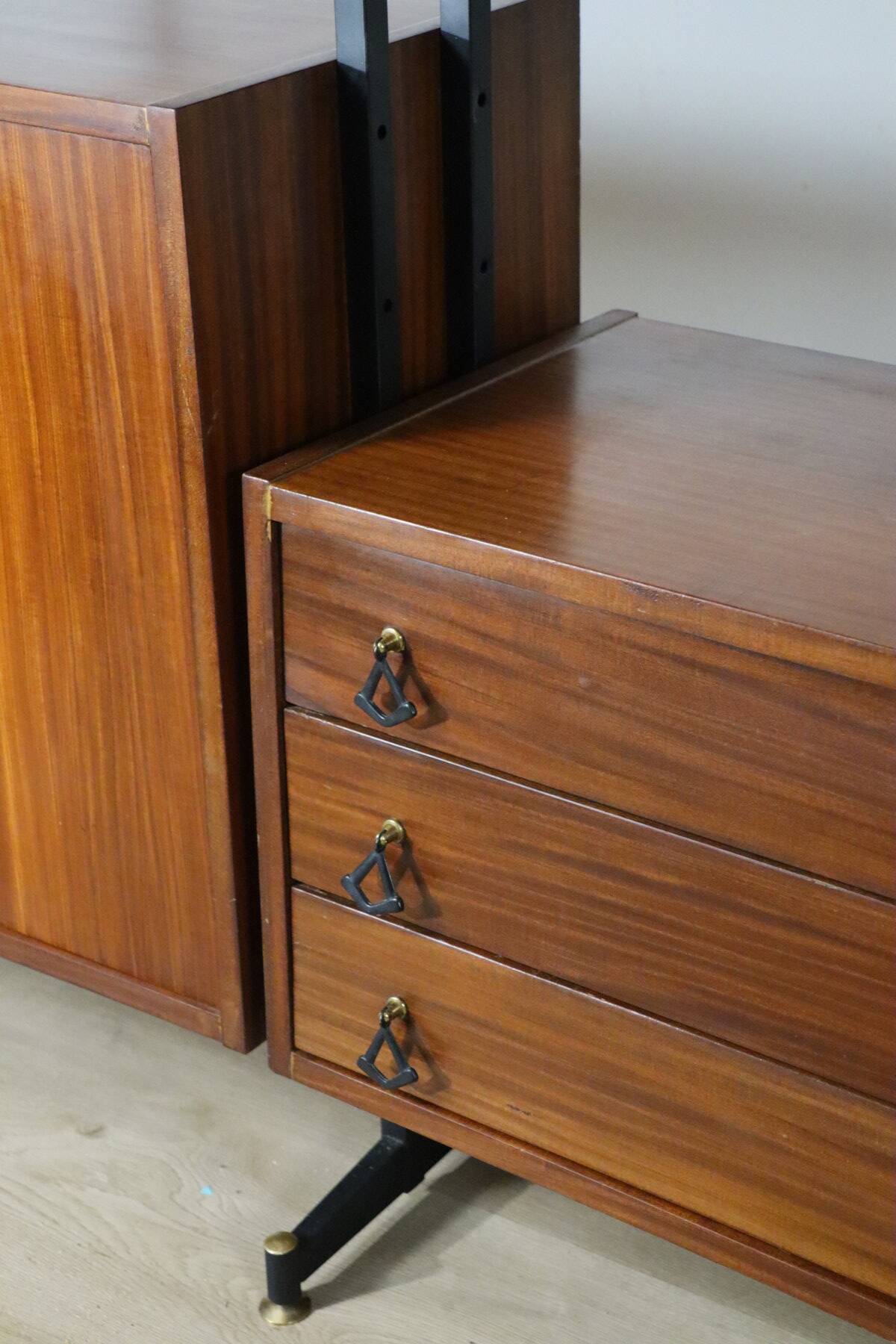 Vintage Italian bookcase in wood and metal, 1960