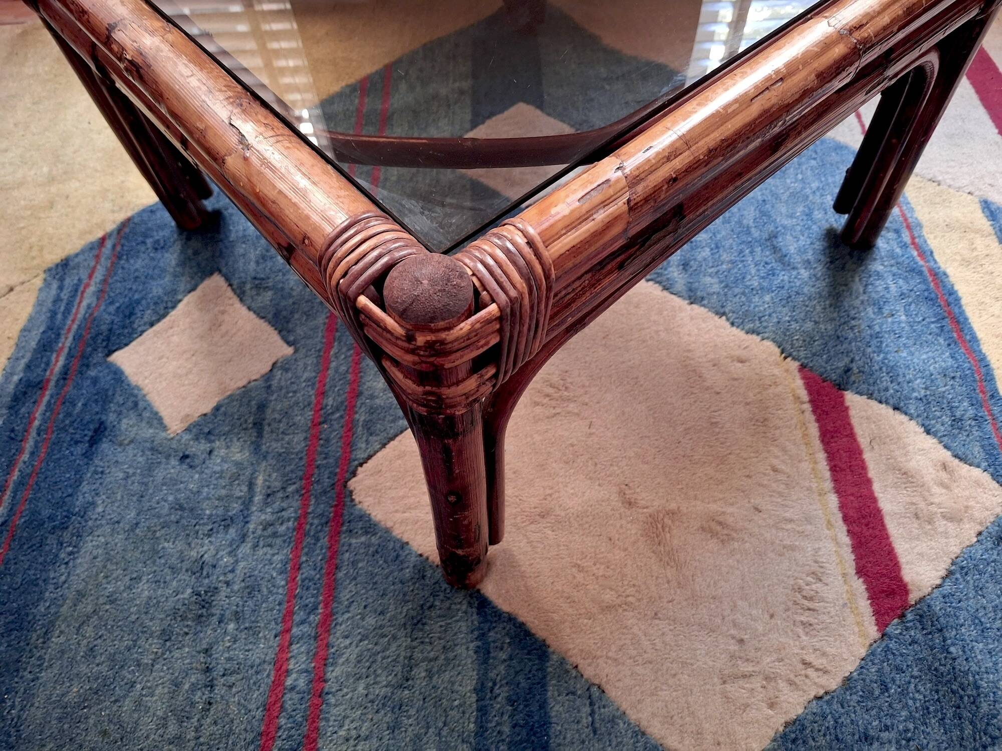 Bamboo and smoked glass coffee table,1960s
