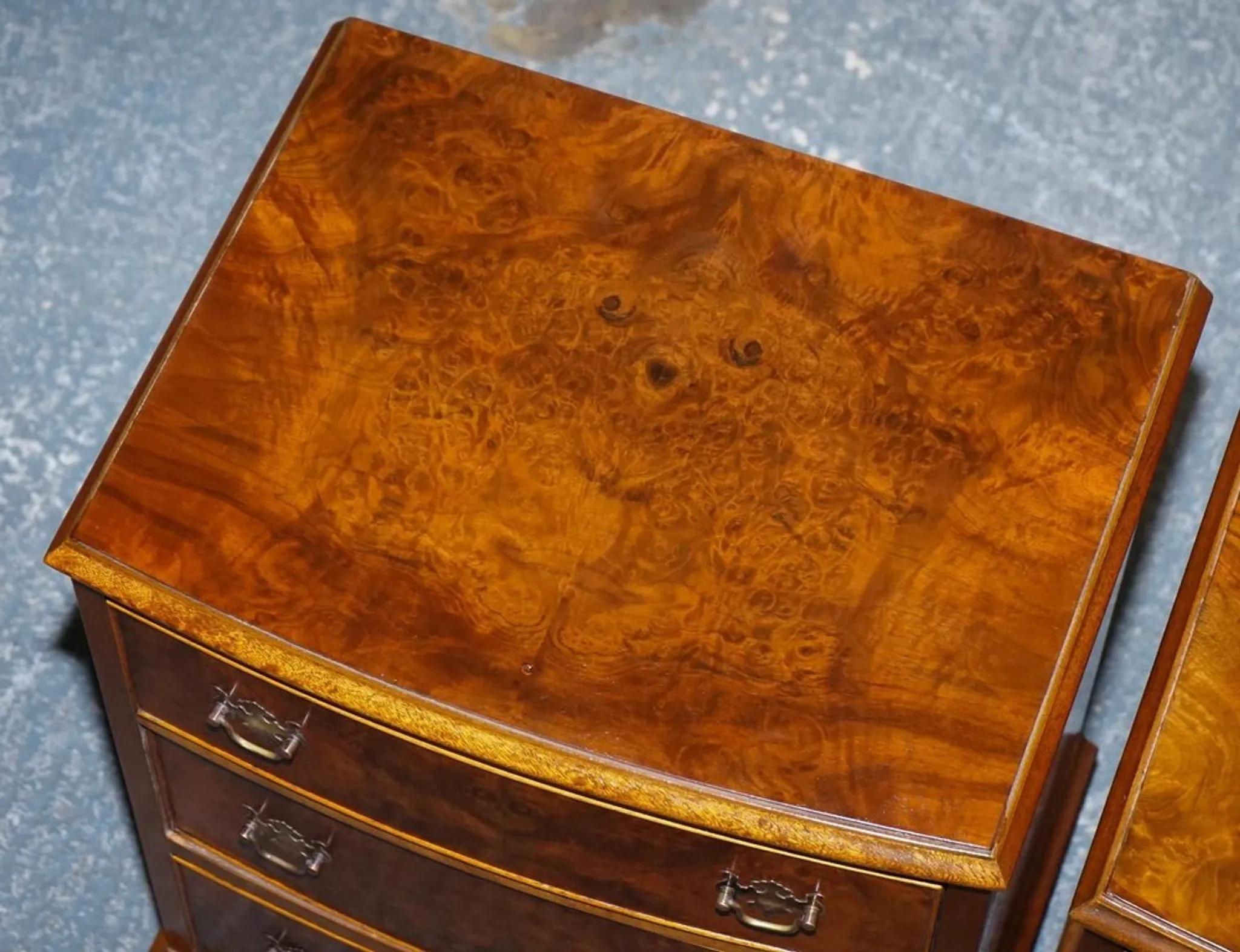 Nightstands in Walnut Burl with Drawers, Set of 2