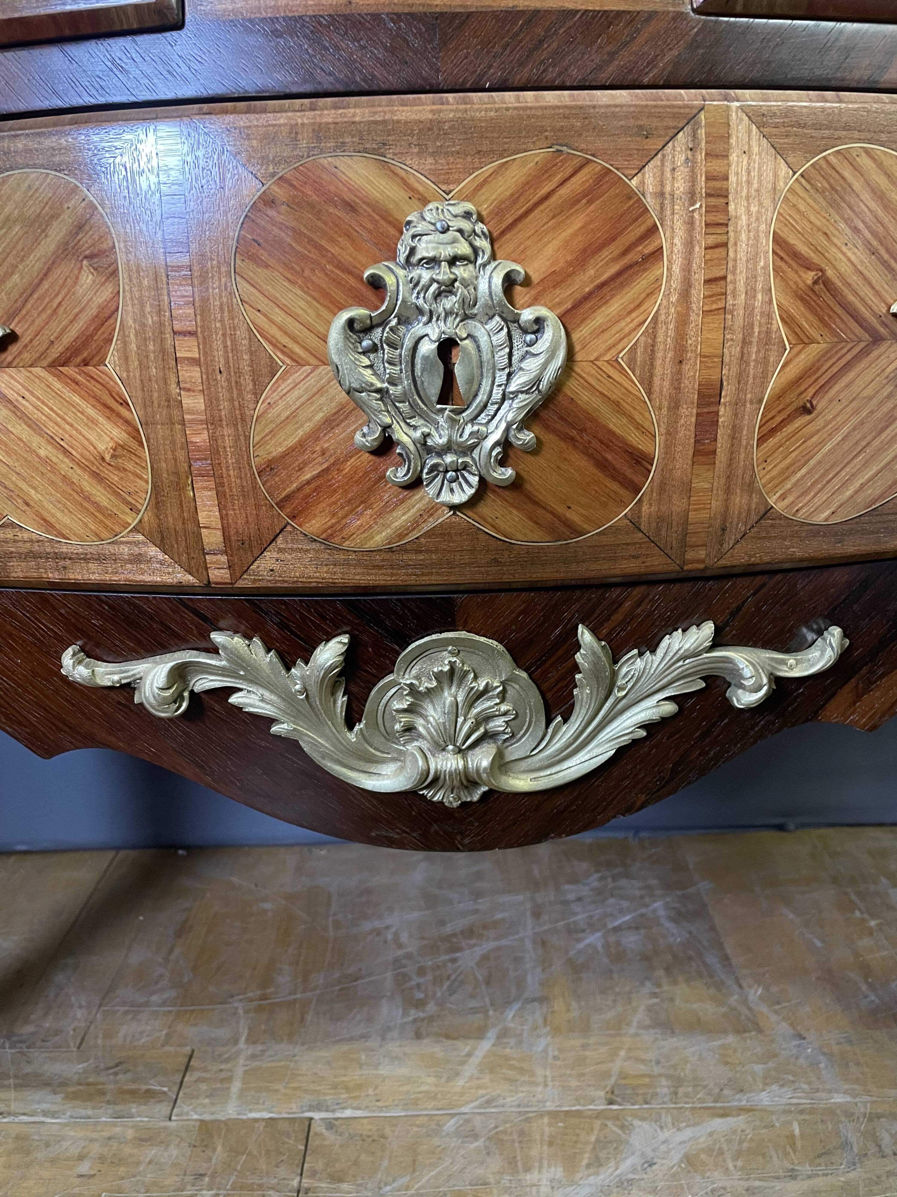 Louis XV style commode in marquetry from around 1920.