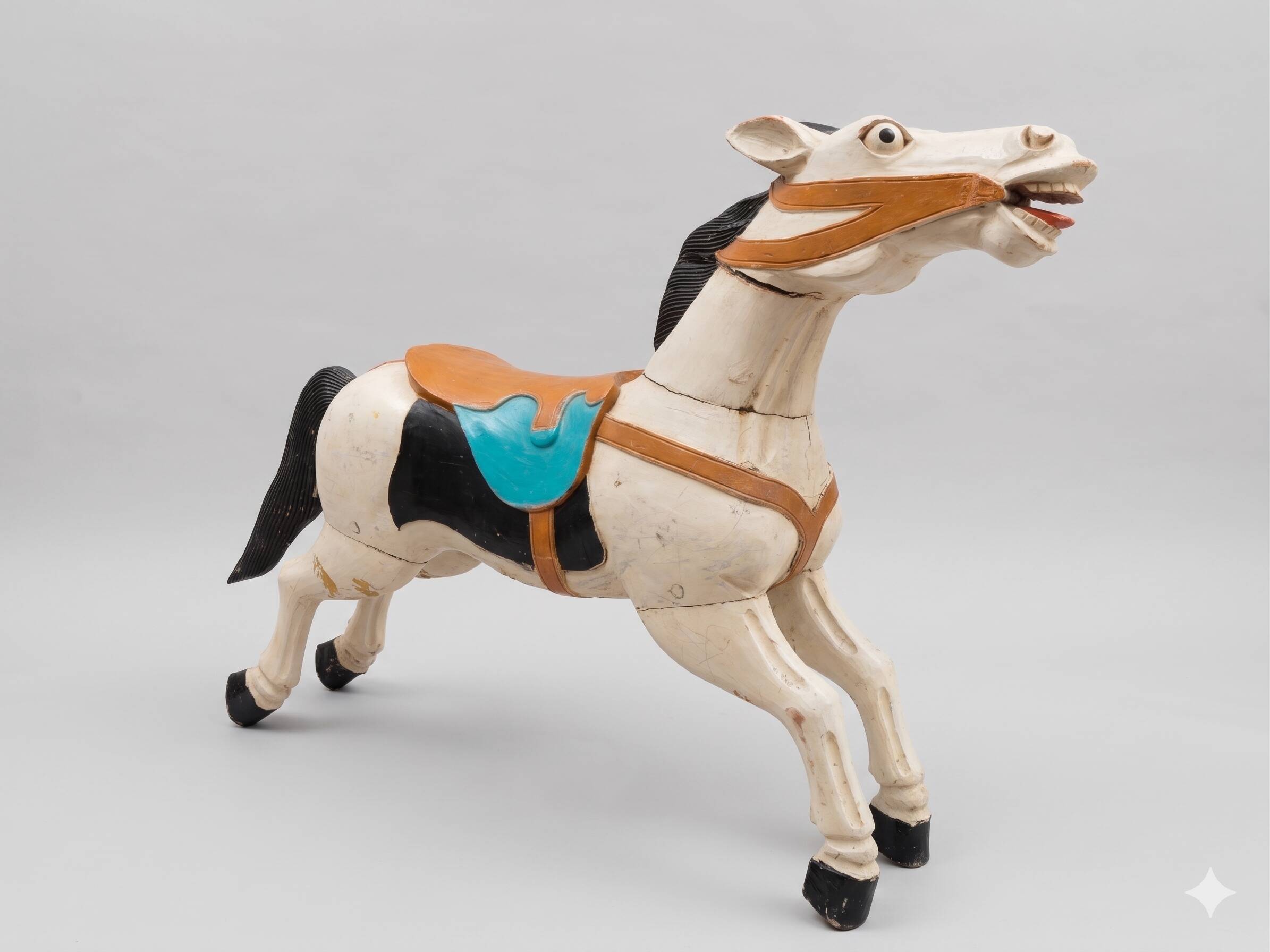 Pair of large hand-painted Indonesian horses with saddle