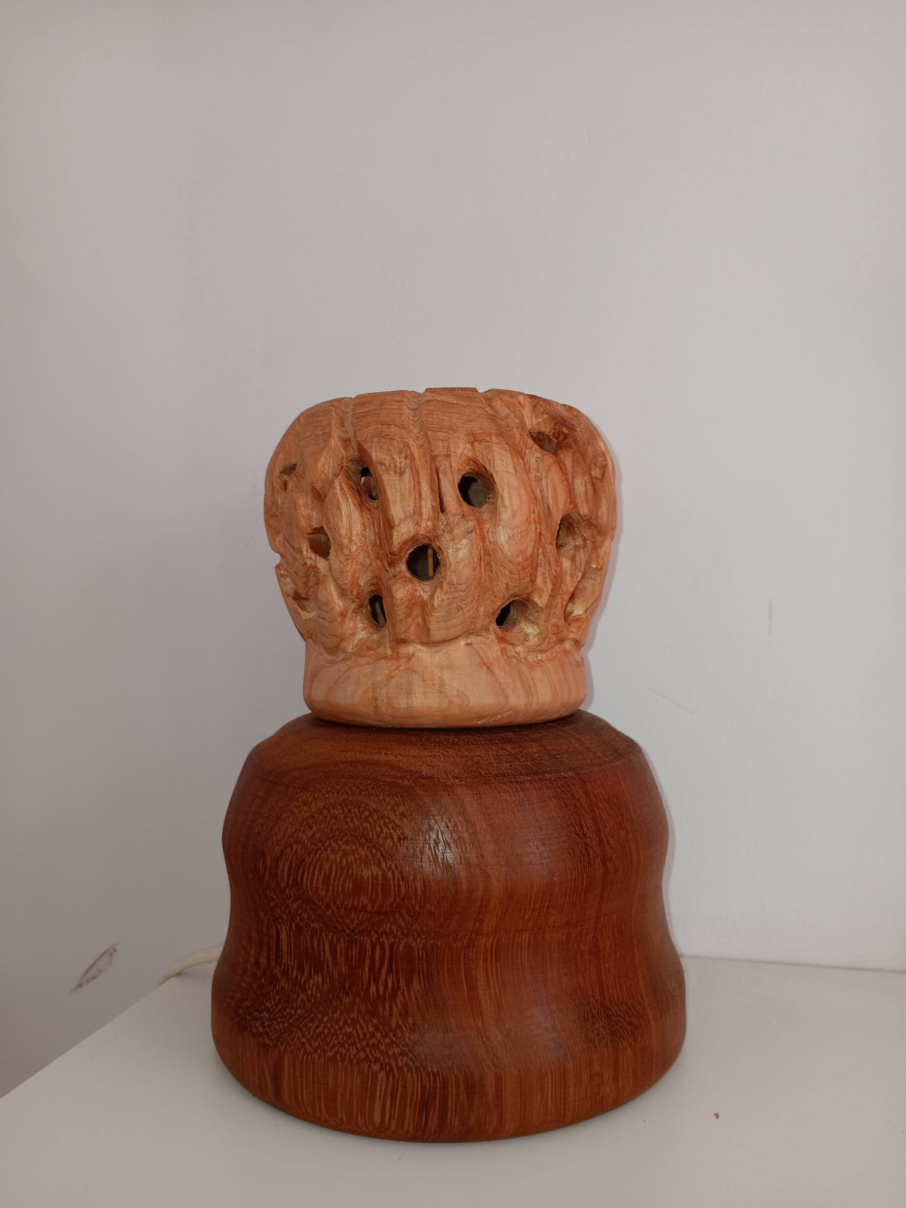 Handcrafted table lamp in carved wood / Wabi-Sabi & Organic style