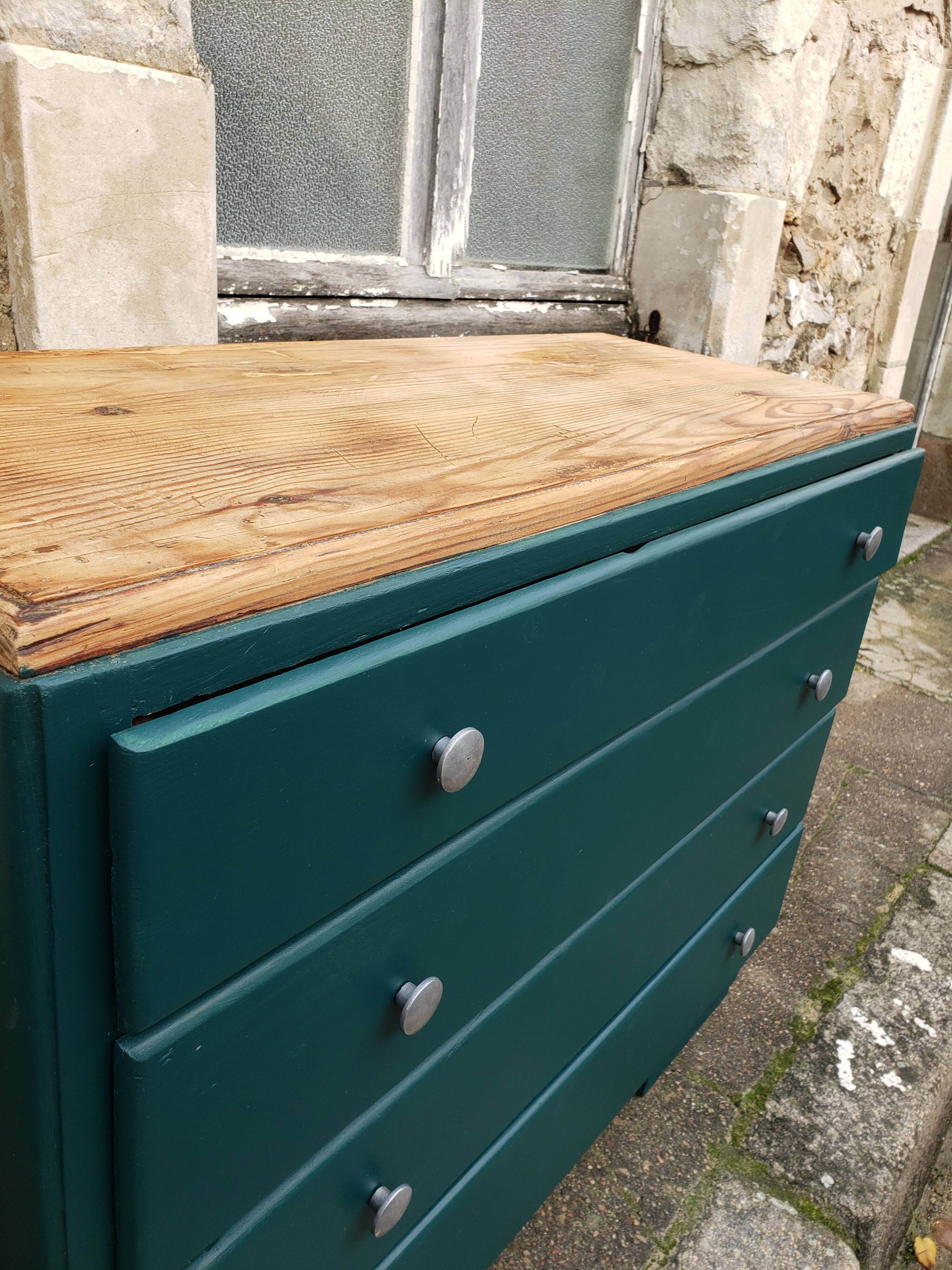 Deep turquoise and wood vintage dresser