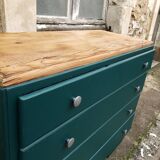 Commode vintage turquoise profond et bois