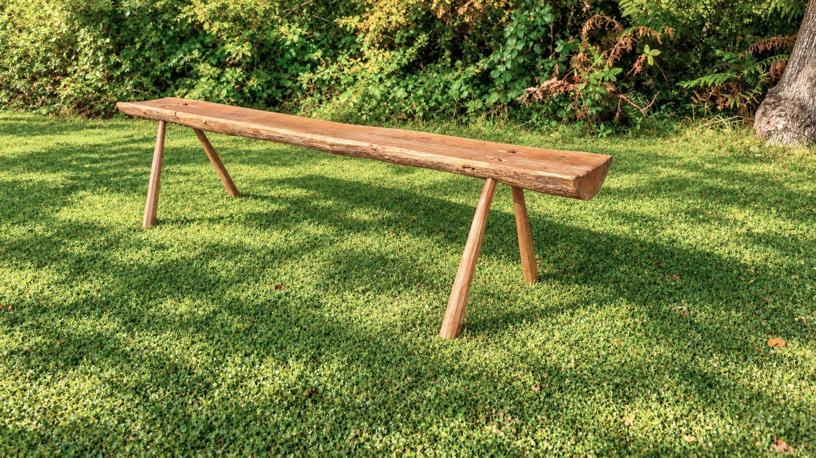 Pair of antique farmhouse benches in solid wood – brutalist style – 180 cm