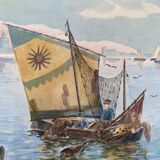 Watercolor illustration on cardboard