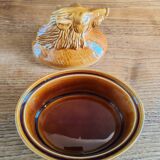 Terrine Vintage Tête de Sanglier en Céramique, Plat de Service Gibier